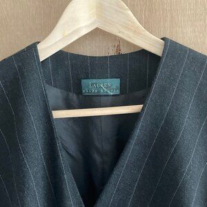 Lauren Ralph Lauren Pinstripe Wool Wrap Front Jumpsuit black cream